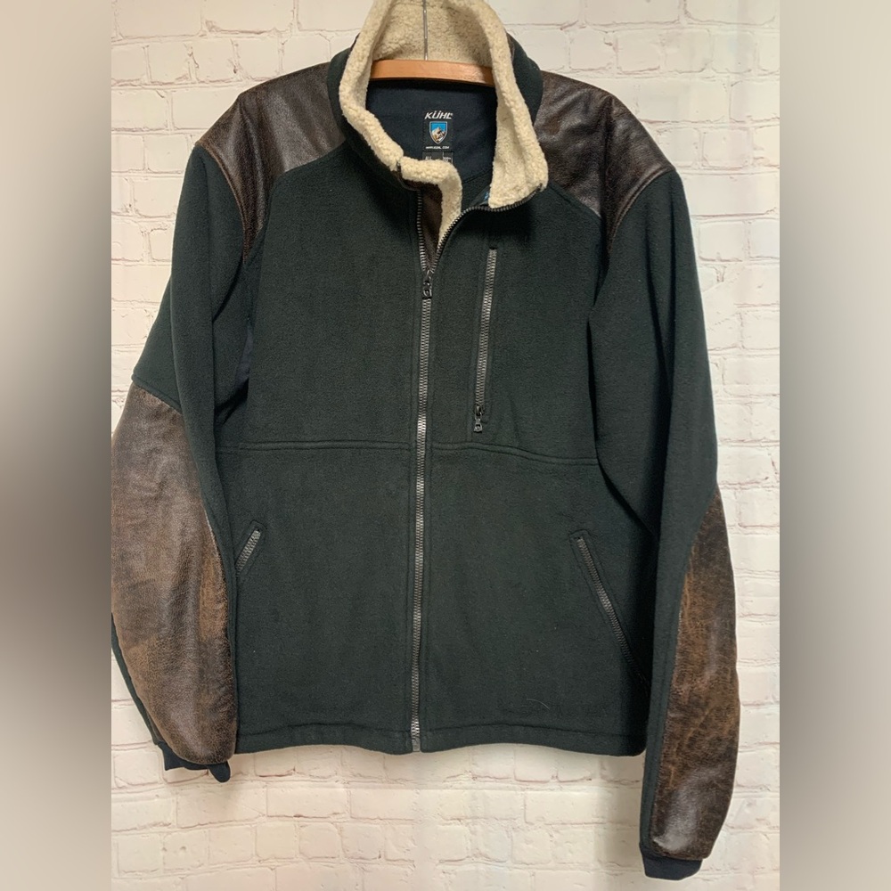 Kuhl Apenwurxs Fleece Faux Distressed Leather Jacket Size L 50” - Picture 1 of 6